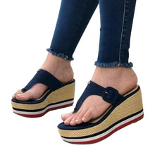 Cargar imagen en el visor de la galería, Sandalias para mujer, de tacón cuña, con plataforma y hebilla, chanclas (talla 35-43)
