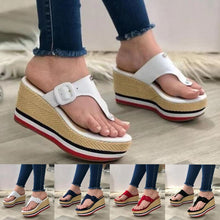 Cargar imagen en el visor de la galería, Sandalias para mujer, de tacón cuña, con plataforma y hebilla, chanclas (talla 35-43)
