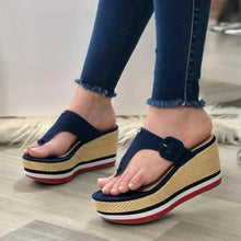 Cargar imagen en el visor de la galería, Sandalias para mujer, de tacón cuña, con plataforma y hebilla, chanclas (talla 35-43)
