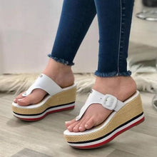 Cargar imagen en el visor de la galería, Sandalias para mujer, de tacón cuña, con plataforma y hebilla, chanclas (talla 35-43)
