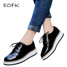 Cargar imagen en el visor de la galería, EOFK-zapatos planos de cuero Oxford para mujer, para primavera otoño, cómodas informales con plataforma de diseñador
