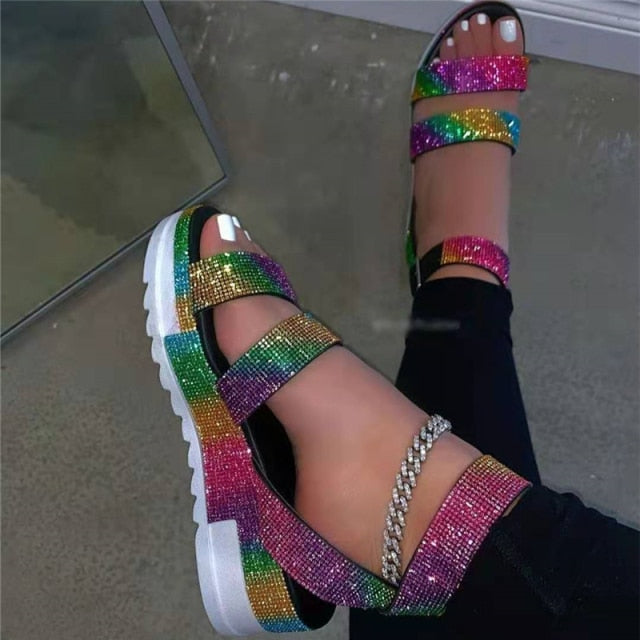 Sandalias para Mujer, Zapatos Sexy, Cristal, Casual, cierre con Hebilla Correa,  Moda, Talla Grande 36-43