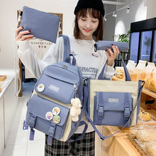 Cargar imagen en el visor de la galería, Mochila escolar de lona Harajuku para mujer, mas bolso escolar para estudiantes universitarios, escolar, Kawaii, 4 Uds., Mochila para ordenador portátil
