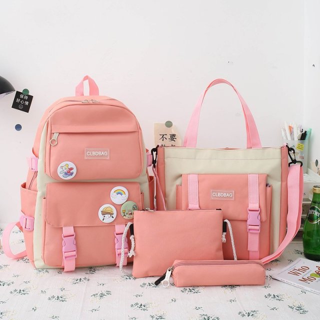 Mochila escolar de lona Harajuku para mujer, mas bolso escolar para estudiantes universitarios, escolar, Kawaii, 4 Uds., Mochila para ordenador portátil