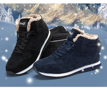 Cargar imagen en el visor de la galería, Botas de nieve a la moda para hombre, zapatos de talla grande, zapatillas de deporte, botines de invierno, calzado negro y azul
