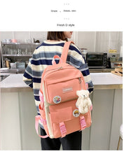 Cargar imagen en el visor de la galería, Mochila escolar de lona Harajuku para mujer, mas bolso escolar para estudiantes universitarios, escolar, Kawaii, 4 Uds., Mochila para ordenador portátil
