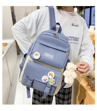 Cargar imagen en el visor de la galería, Mochila escolar de lona Harajuku para mujer, mas bolso escolar para estudiantes universitarios, escolar, Kawaii, 4 Uds., Mochila para ordenador portátil
